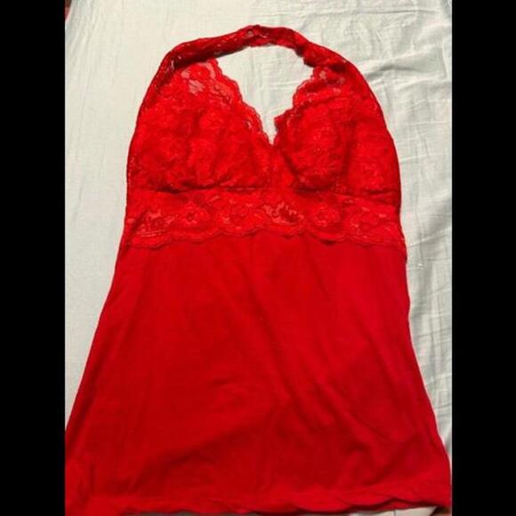 Bozzolo Tops - Stun in Style: Gorgeous Red Lace Halter Top for a Night Out!
